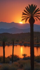 Naklejka premium Sunset over desert palm trees