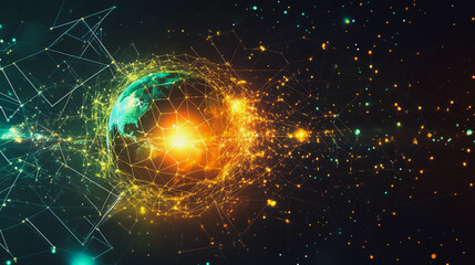Fototapeta premium background Innovation network points Earth's surface wave background Abstract digital wave background information technology background The background is the background. gradient wave digital wave ban