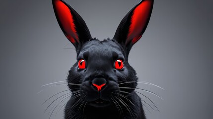 Close Up of a Black Rabbit With Red Eyes
