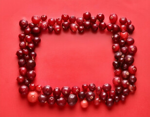 Obraz premium Vibrant Cranberry Frame: Fresh and Delicious on Colorful Background