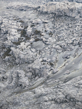 Ice-free glacier of a snow-capped volcano