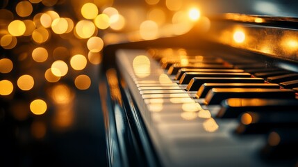 A close up of a piano with a blurry background