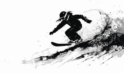 A silhouette vector of a person snowboarding.