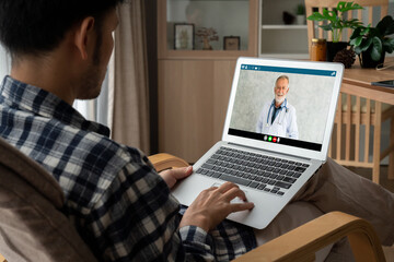 Doctor video call online by modish telemedicine software application for virtual meeting with patient