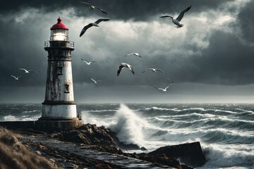 Obraz premium lighthouse at night