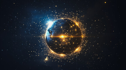 Obraz premium background Innovation network points Earth's surface wave background Abstract digital wave background information technology background The background is the background. gradient wave digital wave ban