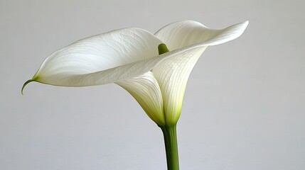   A white flower on a gray wall, with a white background