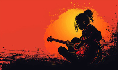 A silhouette vector of a person playing guitar.