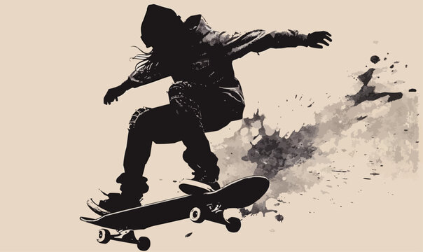 A silhouette vector of a person skateboarding.