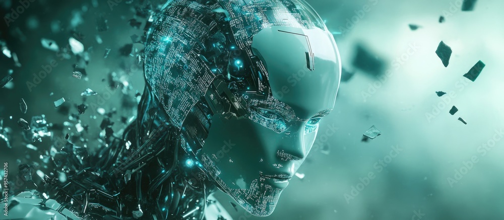 Poster 3d illustration of a robot utilizing artificial intelligence to analyze and process large data sets