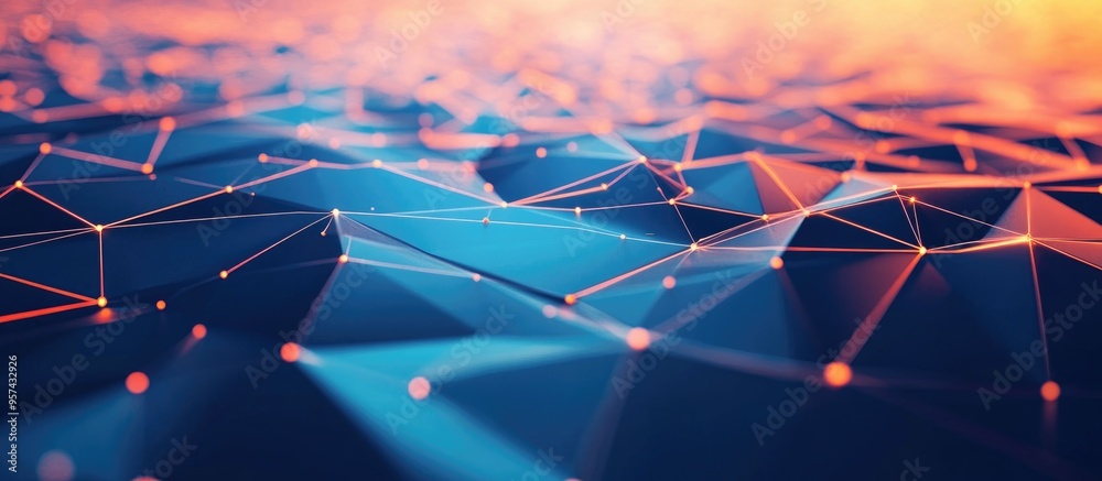 Poster abstract futuristic background featuring interconnected triangles dots and lines in a vast empty spa