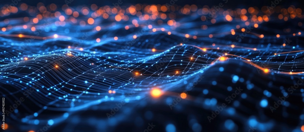 Poster abstract background featuring artificial intelligence technology virtual concept showcasing intercon