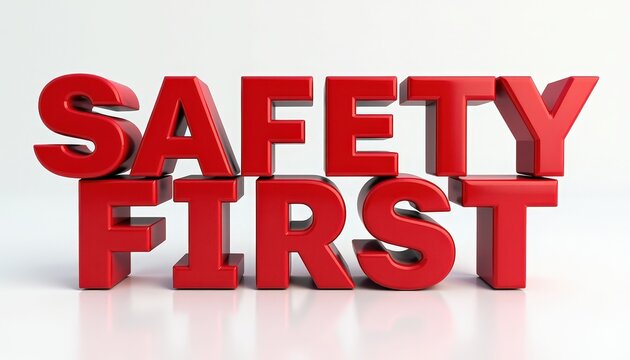 Bold red letters spelling 'SAFETY FIRST' emphasizing the importance of precaution.