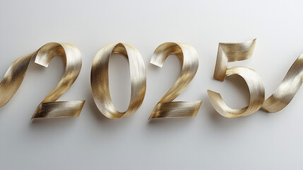 New Year 2025 Typography in Gold Ribbon