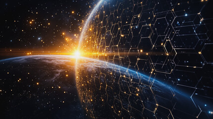 background Innovation network points Earth's surface wave background Abstract digital wave background information technology background The background is the background. gradient wave digital wave ban