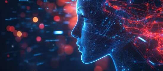 Artistic abstraction featuring the silhouette of a human face intertwined with technology symbols exploring themes of computer science artificial intelligence and communication