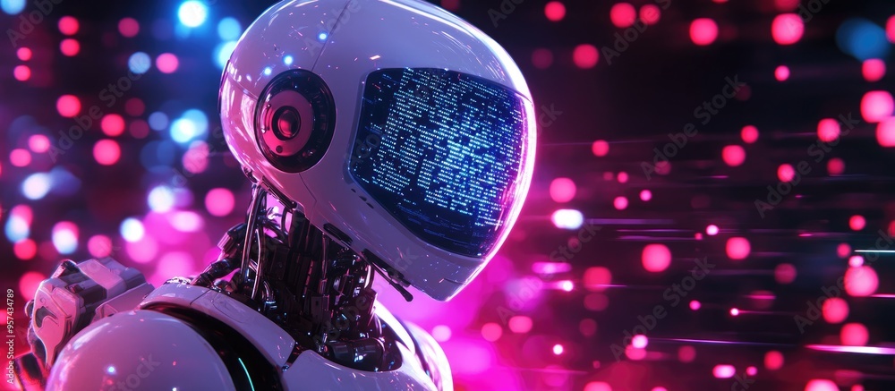 Poster 3d illustration of a robot utilizing artificial intelligence to analyze and process large data sets