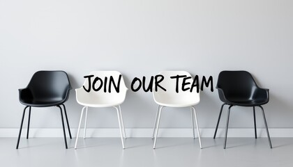 Modern office chairs with 'JOIN OUR TEAM' text overlay, promoting a hiring opportunity.