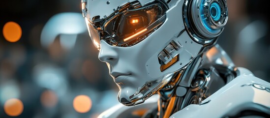 Fototapeta premium 3D illustration of a mechanical soldier s portrait