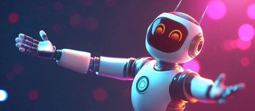 3D illustration of a robot character extending a friendly welcome
