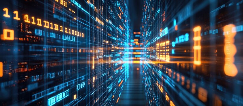 3D illustration of a media gateway represented in binary code