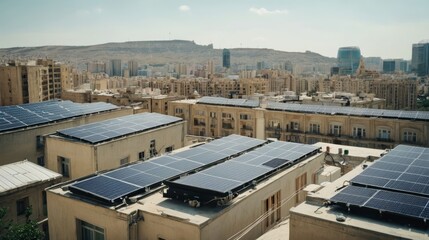 Solar Panels on the Roof of a Building in a City