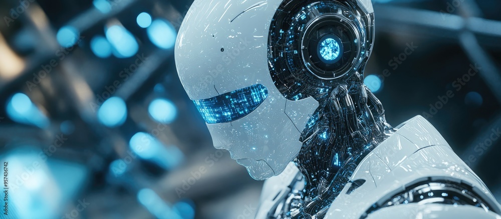 Poster 3d rendering of artificial intelligence exploring robot and cyborg advancements for a digital smart 