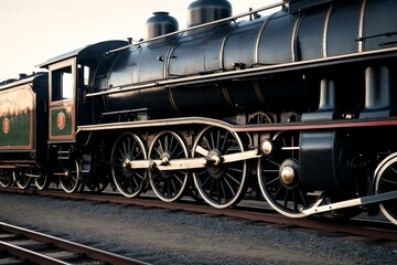 Naklejka premium A black and red train travels down the tracks