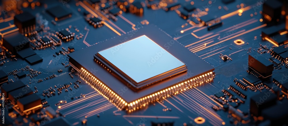 Poster installation of a contemporary processor into the cpu socket on the motherboard