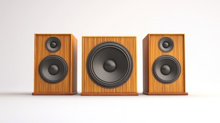 Fototapeta premium Brown wooden speakers set against a white backdrop