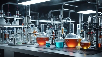 Naklejka premium Lab Filled With Bottles of Liquid