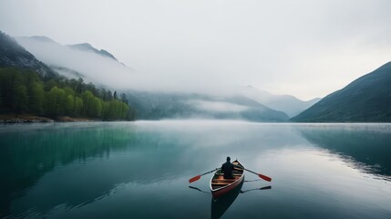 Person Canoe Paddling on Lake