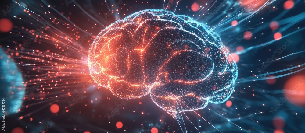 Poster futuristic technology network simulating brain function for business analysis innovation and growth 