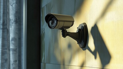 Security camera mounted on the wall