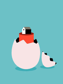 Broken eggshell displaying home