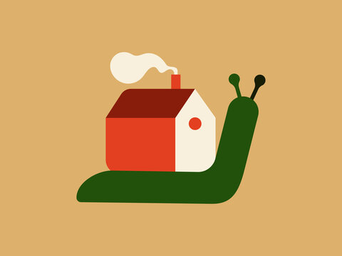 Home with chimney on snail