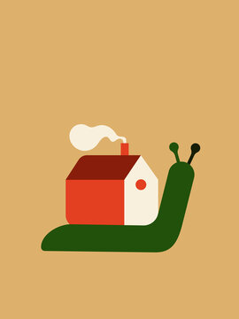 Green snail carrying home