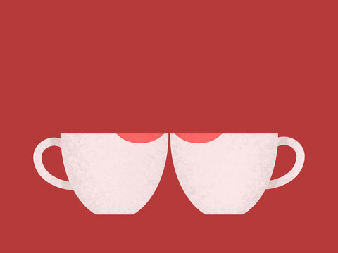 Coffee cups with lipstick marks in red studio