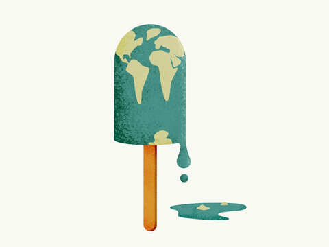 Ice cream with melting earth in white studio