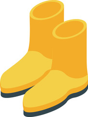 This isometric icon features a pair of yellow rubber boots, ready for work or outdoor adventures