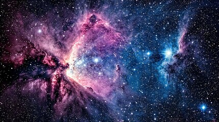   A massive star cluster surrounded by clusters of blue, pink, and purple stars