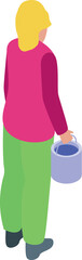 Female house painter carrying a bucket full of paint, isometric vector illustration