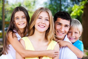 Family have fun together in park with love