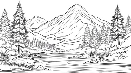Naklejka premium mountain landscape coloring book
