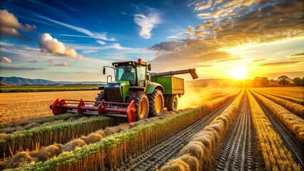 Harvesting. Tractor.