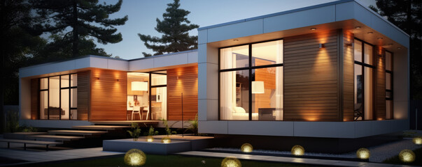 Exterior modular houses. New architecture house design.