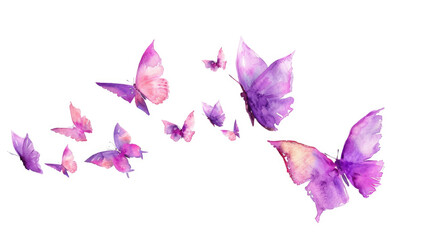Watercolor Butterflies In Shades Of Purple In Flight
