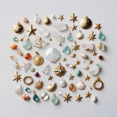Assortment of Sea Shells and Seashells on White Background