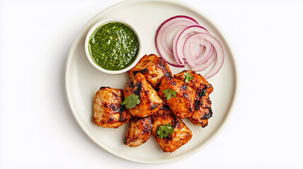 Murgh tikka in plate isolated on white background