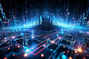 Futuristic Cyber Network with Glowing Data Streams